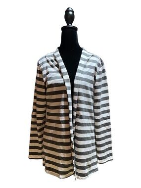 Striped Open-Front Cardigan - Gray & Cream
